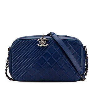 CHANEL Blue Lambskin Leather Shoulder Bag